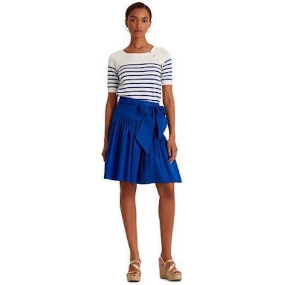 Lauren Ralph Lauren Black Label Sapphire Stretch Cotton A-Line Self-Tie Skirt, 4
